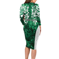 Queensland Maori Kiwi Personalised Family Matching Long Sleeve Bodycon Dress and Hawaiian Shirt Kikirangi Papua Shell Maori Tribal Tattoo