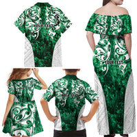 Queensland Maori Kiwi Personalised Family Matching Off Shoulder Maxi Dress and Hawaiian Shirt Kikirangi Papua Shell Maori Tribal Tattoo