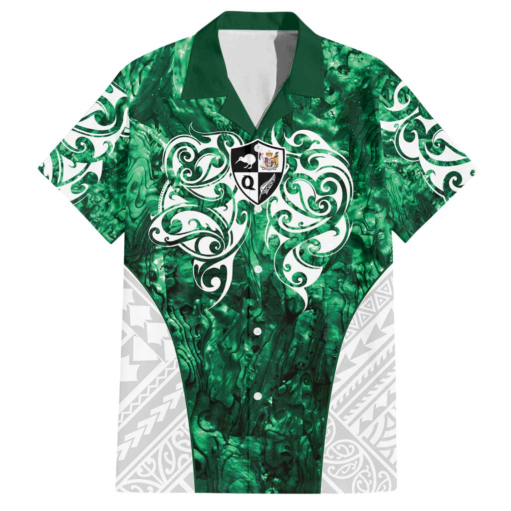 Queensland Maori Kiwi Personalised Family Matching Puletasi and Hawaiian Shirt Kikirangi Papua Shell Maori Tribal Tattoo LT9 Dad's Shirt - Short Sleeve Green - Polynesian Pride