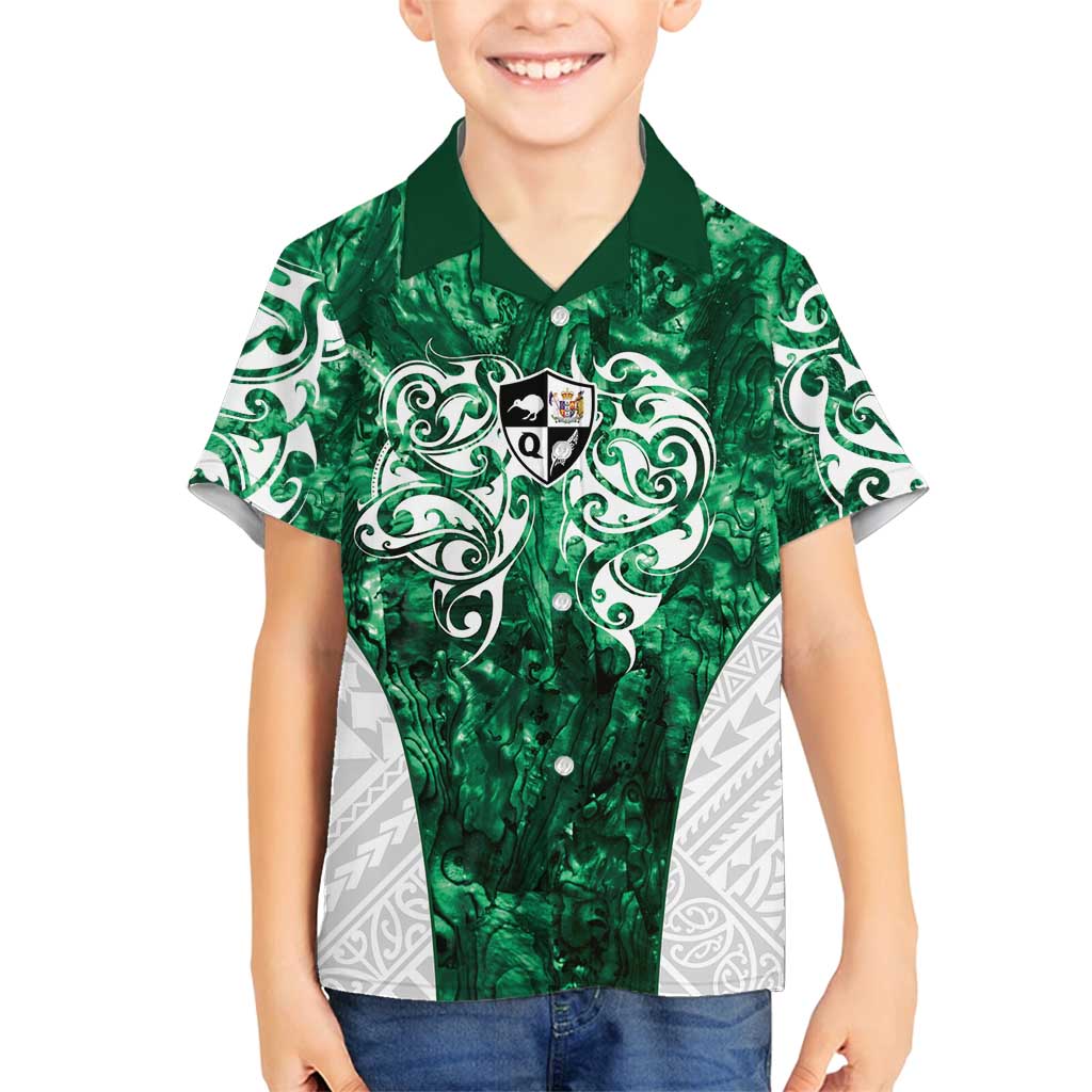Queensland Maori Kiwi Personalised Family Matching Puletasi and Hawaiian Shirt Kikirangi Papua Shell Maori Tribal Tattoo LT9 Son's Shirt Green - Polynesian Pride