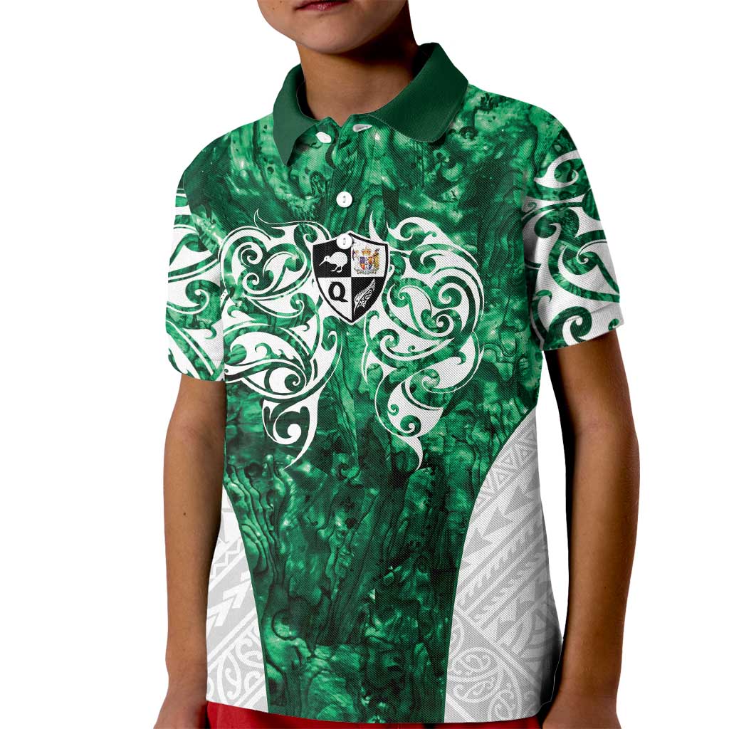 Queensland Maori Kiwi Personalised Kid Polo Shirt Kikirangi Papua Shell Maori Tribal Tattoo LT9 Kid Green - Polynesian Pride