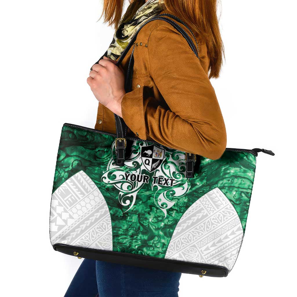 Queensland Maori Kiwi Personalised Leather Tote Bag Kikirangi Papua Shell Maori Tribal Tattoo LT9 Green - Polynesian Pride