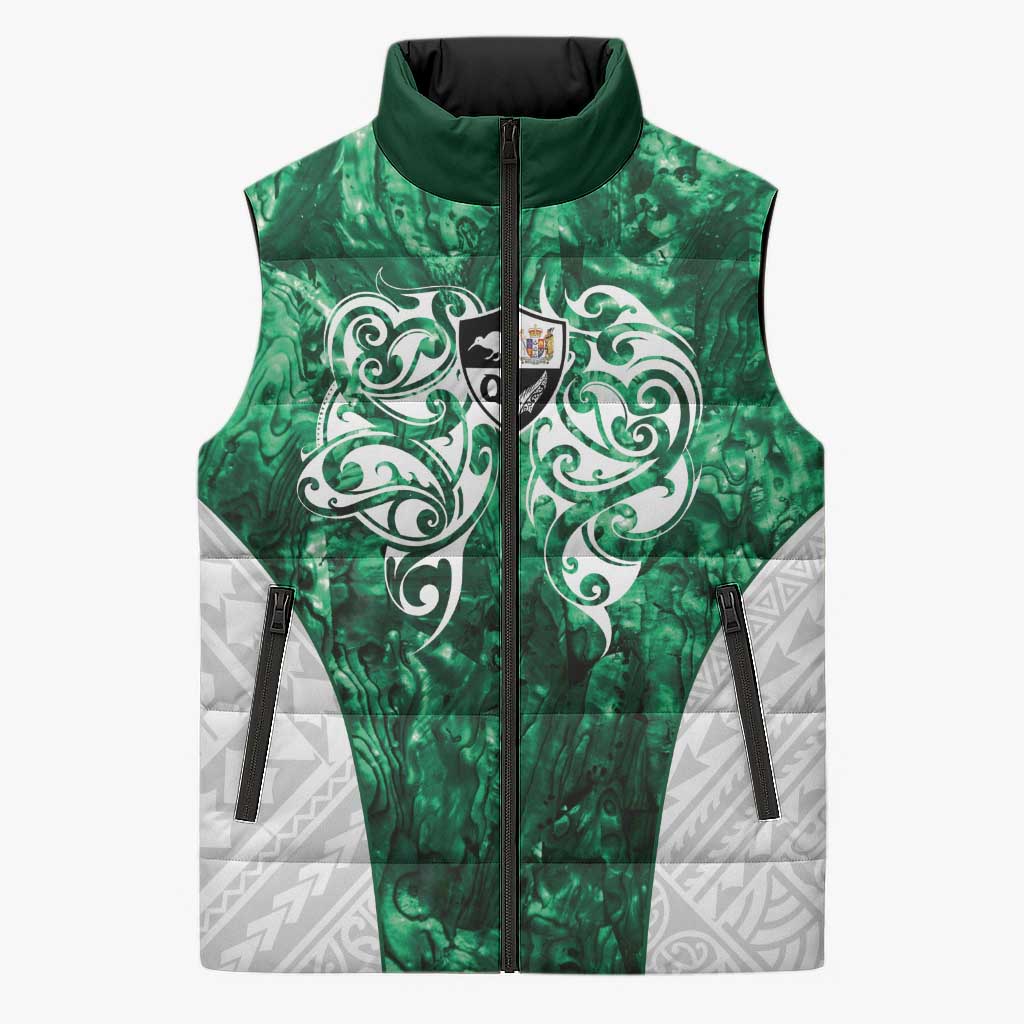 Queensland Maori Kiwi Personalised Sleeveless Puffer Jacket Kikirangi Papua Shell Maori Tribal Tattoo - Polynesian Pride