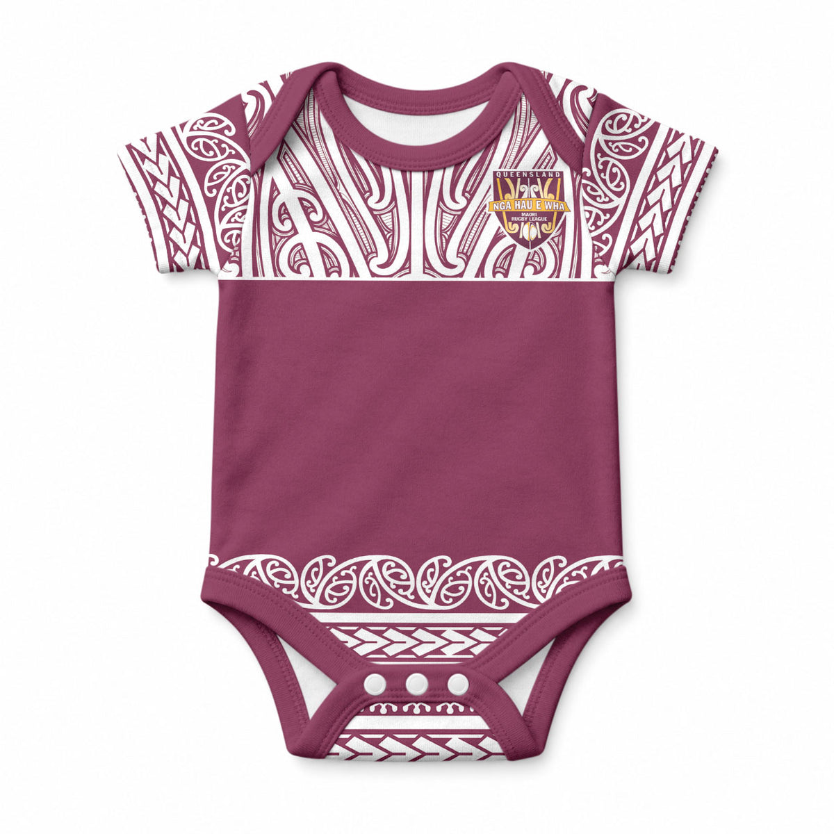 Queensland Maori Nga Hau E Wha Custom Baby Onesie Polynesian Maori Tribal Pattern