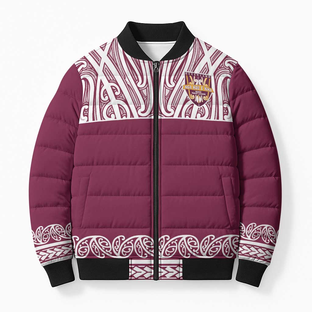 Queensland Maori Nga Hau E Wha Custom Bomber Puffer Jacket Polynesian Maori Tribal Pattern - Polynesian Pride