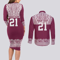 Queensland Maori Nga Hau E Wha Custom Couples Matching Long Sleeve Bodycon Dress and Long Sleeve Button Shirt Polynesian Maori Tribal Pattern