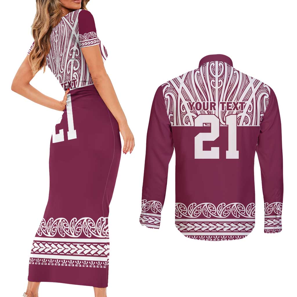Queensland Maori Nga Hau E Wha Custom Couples Matching Short Sleeve Bodycon Dress and Long Sleeve Button Shirt Polynesian Maori Tribal Pattern