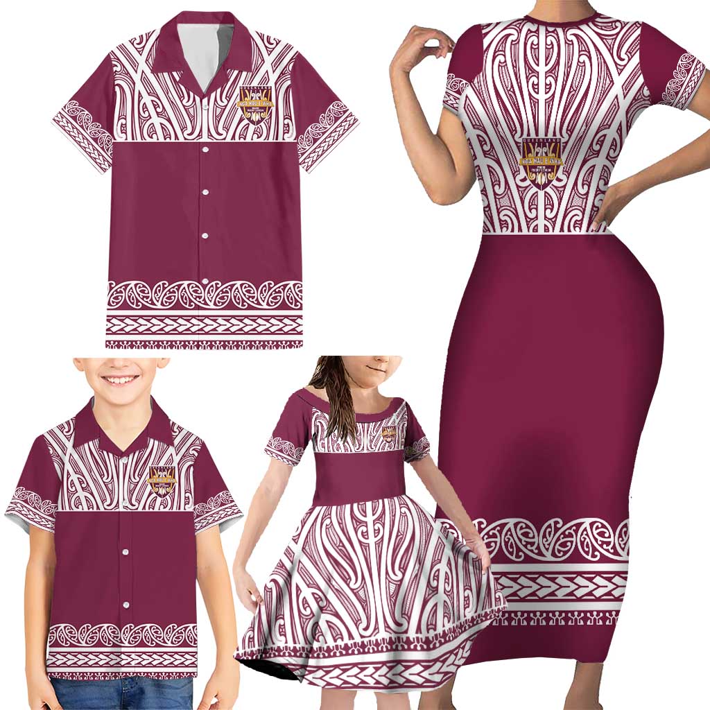 Queensland Maori Nga Hau E Wha Custom Family Matching Short Sleeve Bodycon Dress and Hawaiian Shirt Polynesian Maori Tribal Pattern