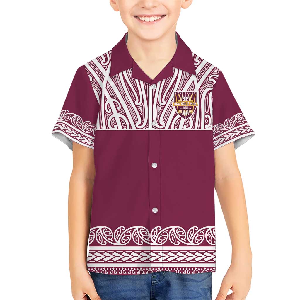 Queensland Maori Nga Hau E Wha Custom Kid Hawaiian Shirt Polynesian Maori Tribal Pattern