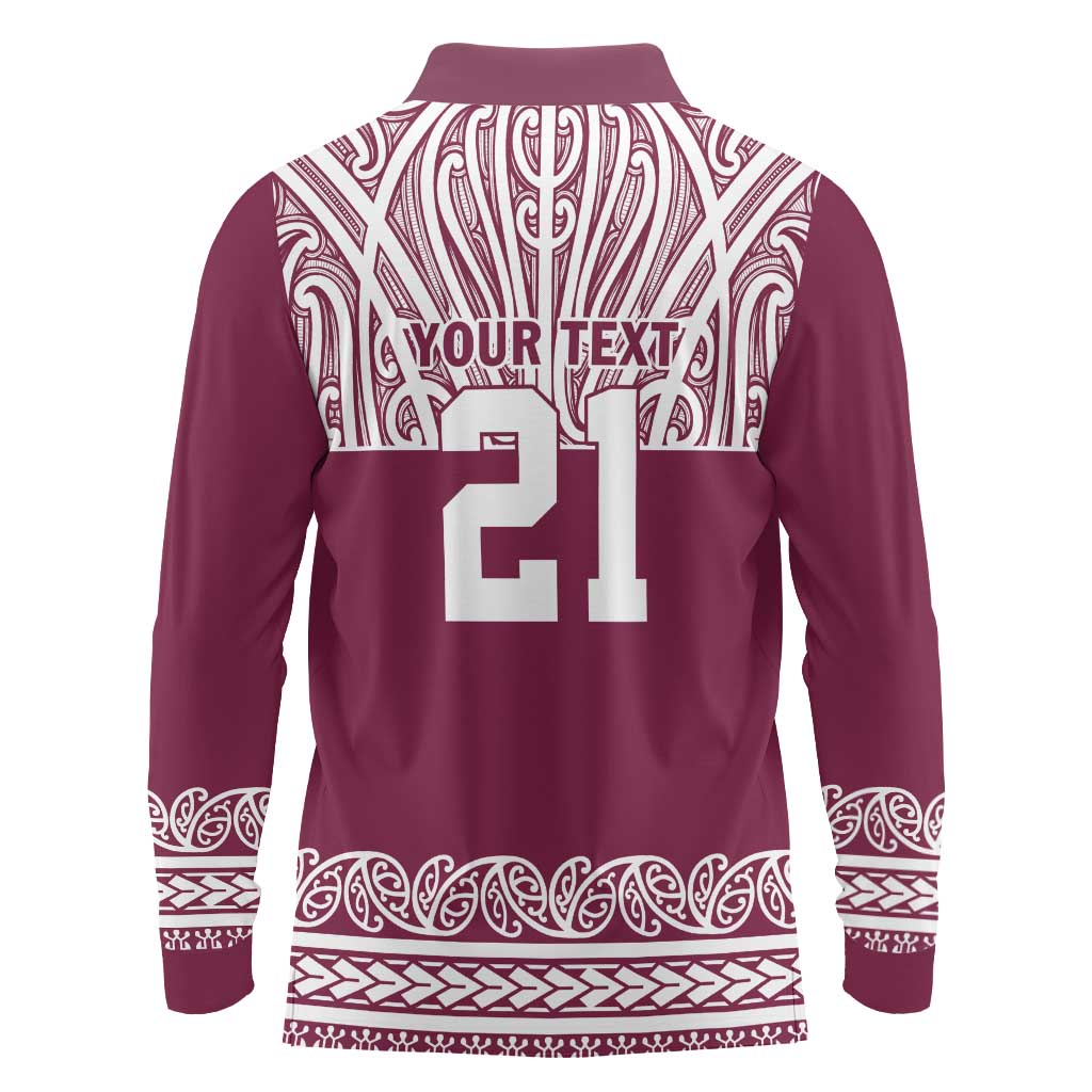 Queensland Maori Nga Hau E Wha Custom Long Sleeve Polo Shirt Polynesian Maori Tribal Pattern