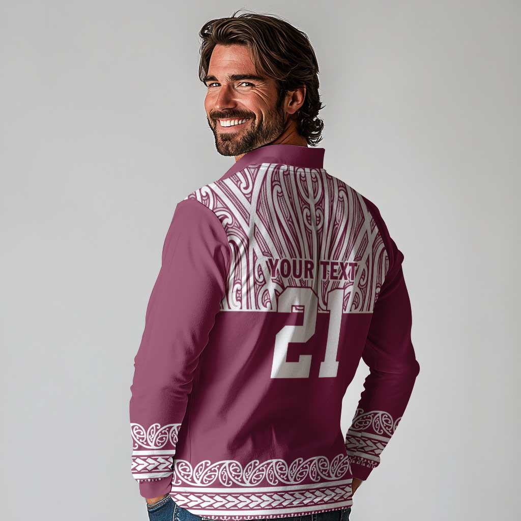 Queensland Maori Nga Hau E Wha Custom Long Sleeve Polo Shirt Polynesian Maori Tribal Pattern