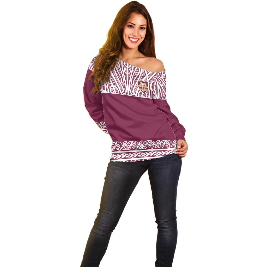 Queensland Maori Nga Hau E Wha Custom Off Shoulder Sweater Polynesian Maori Tribal Pattern