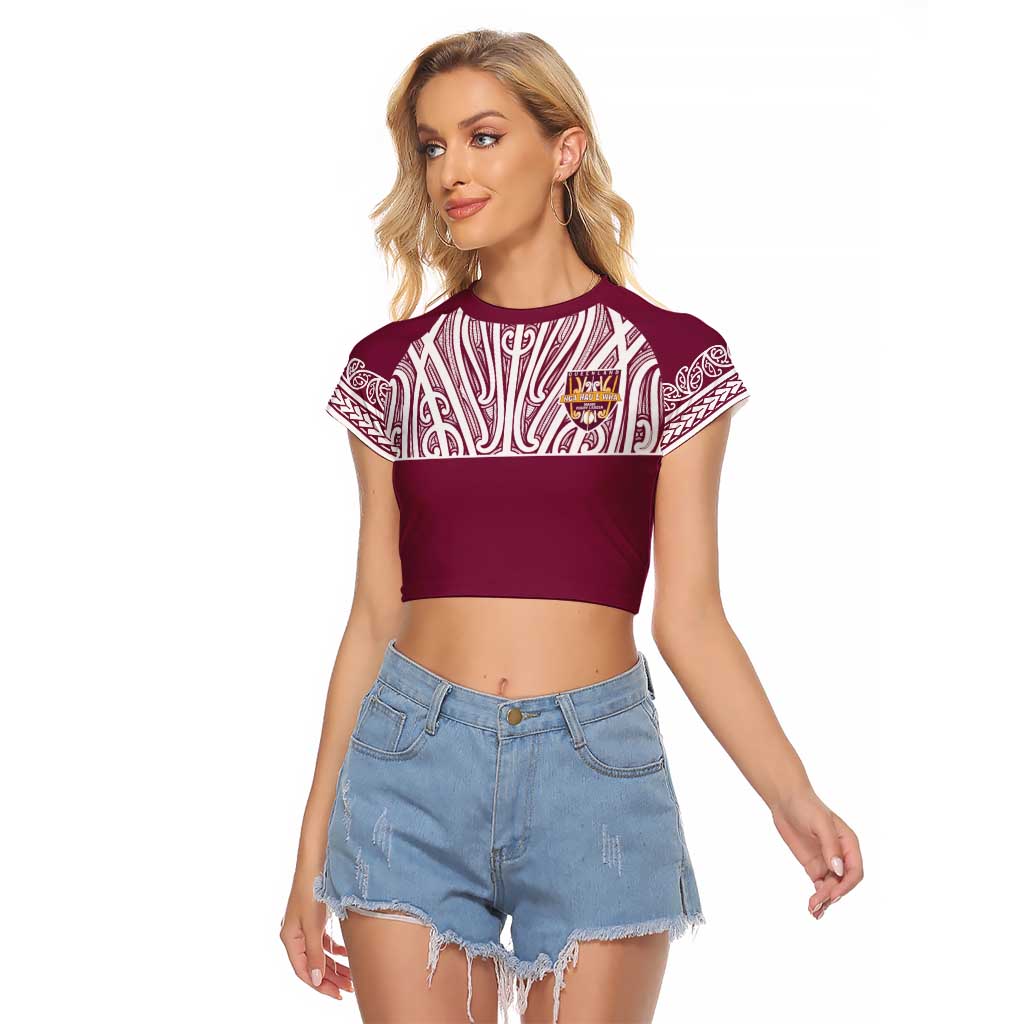 Queensland Maori Nga Hau E Wha Custom Raglan Cropped T Shirt Polynesian Maori Tribal Pattern