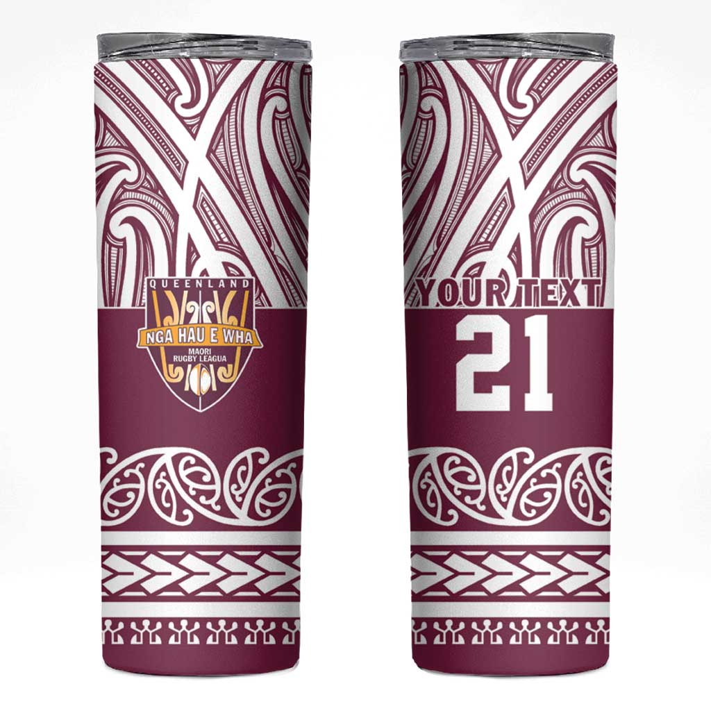 Queensland Maori Nga Hau E Wha Custom Skinny Tumbler Polynesian Maori Tribal Pattern LT9 Maroon - Polynesian Pride