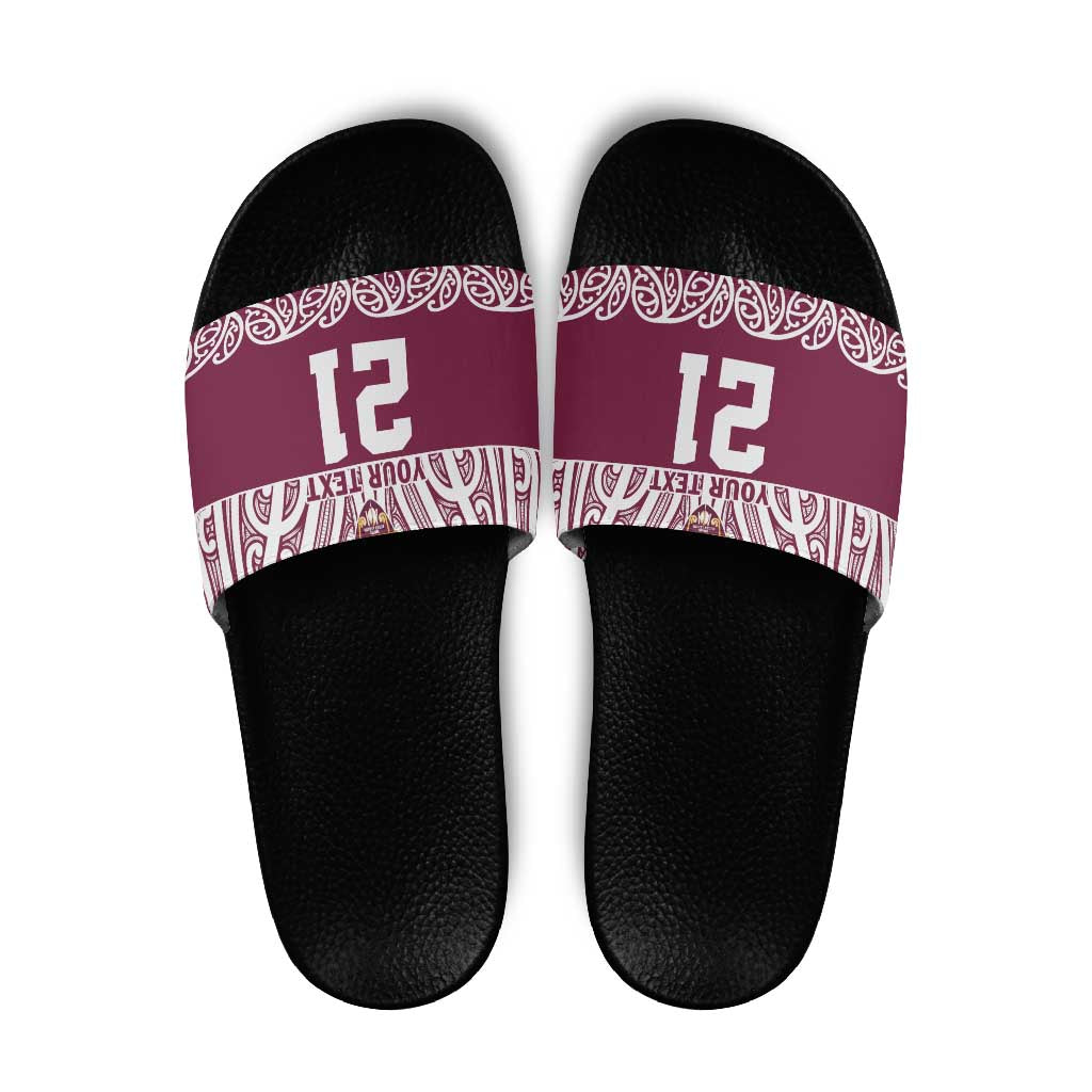 Queensland Maori Nga Hau E Wha Custom Slide Sandals Polynesian Maori Tribal Pattern LT9 Maroon - Polynesian Pride