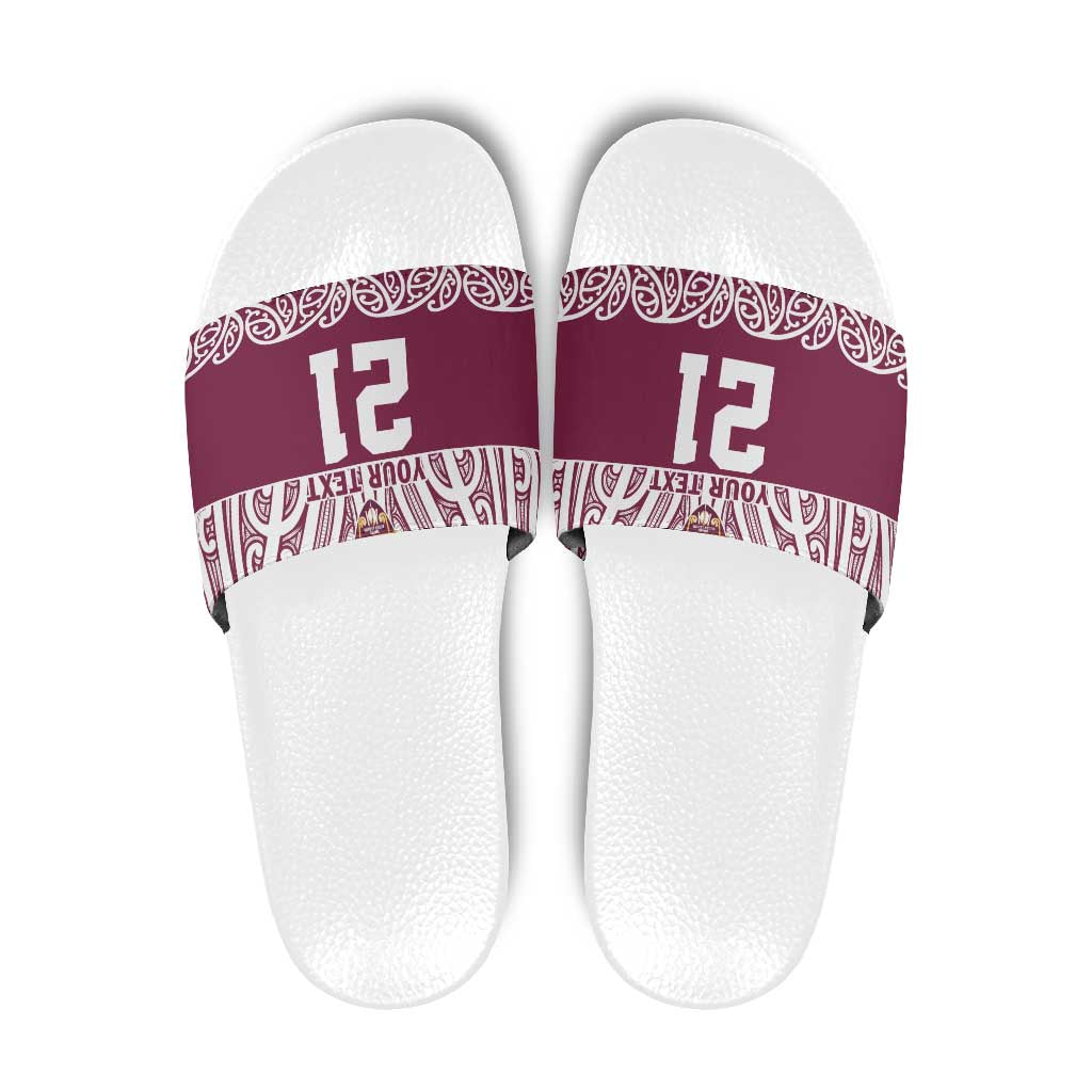 Queensland Maori Nga Hau E Wha Custom Slide Sandals Polynesian Maori Tribal Pattern LT9 Maroon - Polynesian Pride