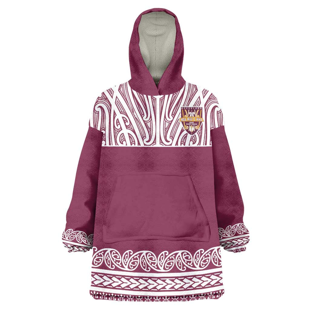 Queensland Maori Nga Hau E Wha Custom Wearable Blanket Hoodie Polynesian Maori Tribal Pattern