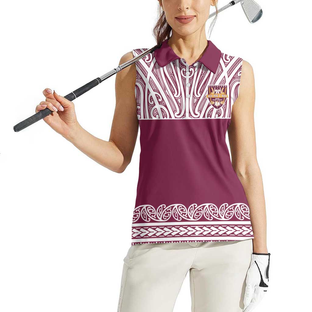 Queensland Maori Nga Hau E Wha Custom Women Sleeveless Polo Shirt Polynesian Maori Tribal Pattern