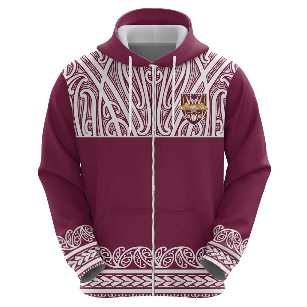Queensland Maori Nga Hau E Wha Custom Zip Hoodie Polynesian Maori Tribal Pattern
