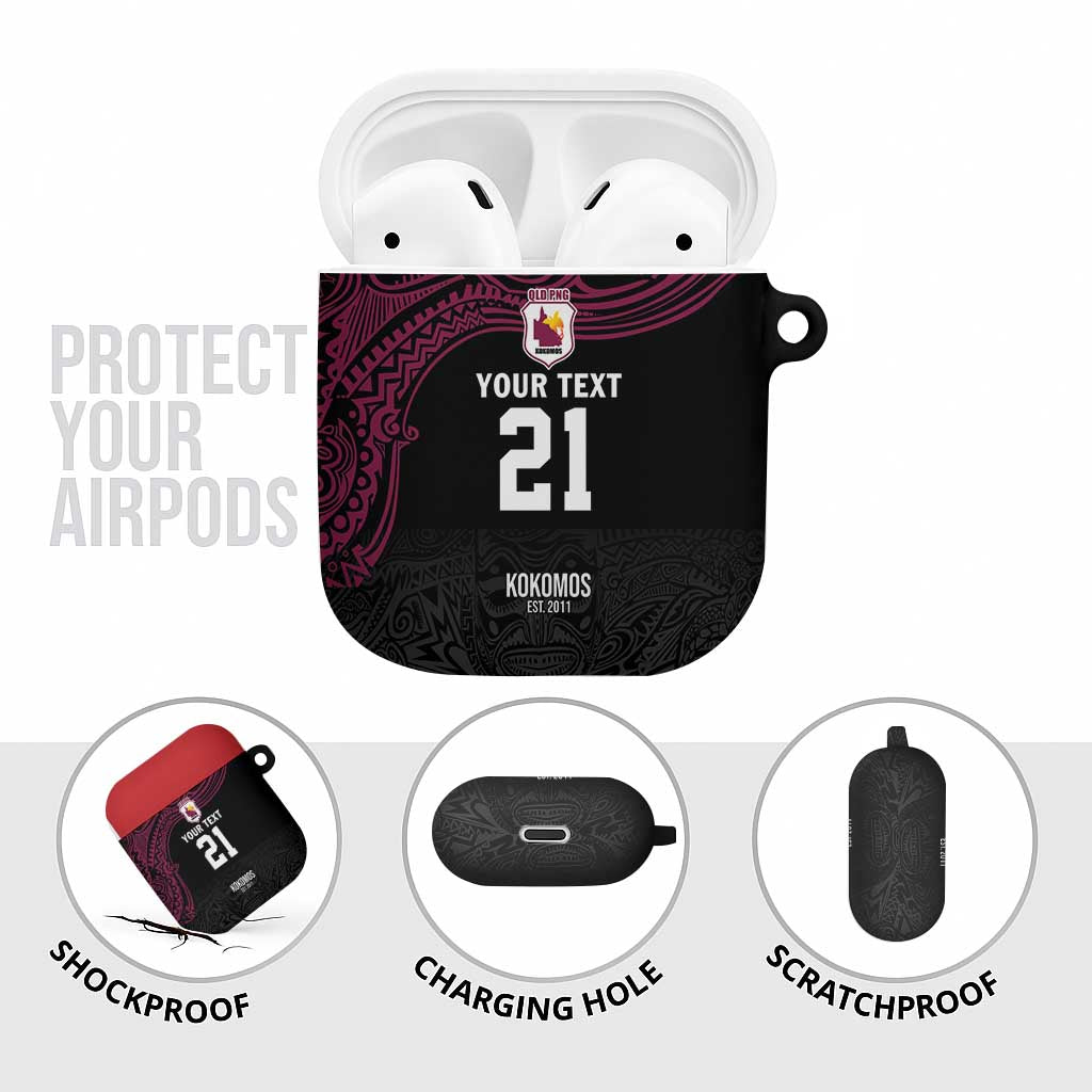 Queensland Papua New Guinea Custom AirPods Case All Black Pacific PNG Tribal Style - Polynesian Pride