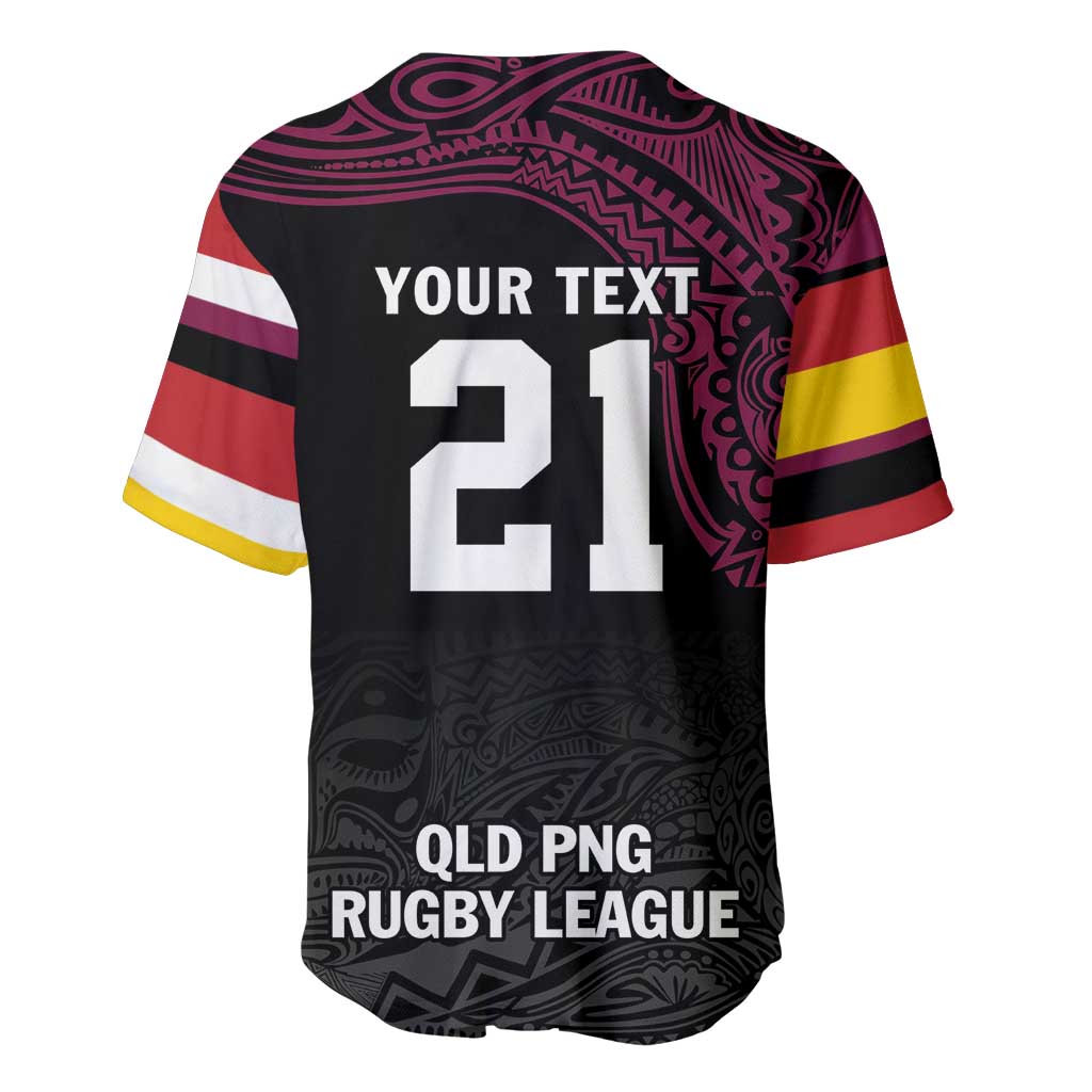 Queensland Papua New Guinea Custom Baseball Jersey All Black Pacific PNG Tribal Style