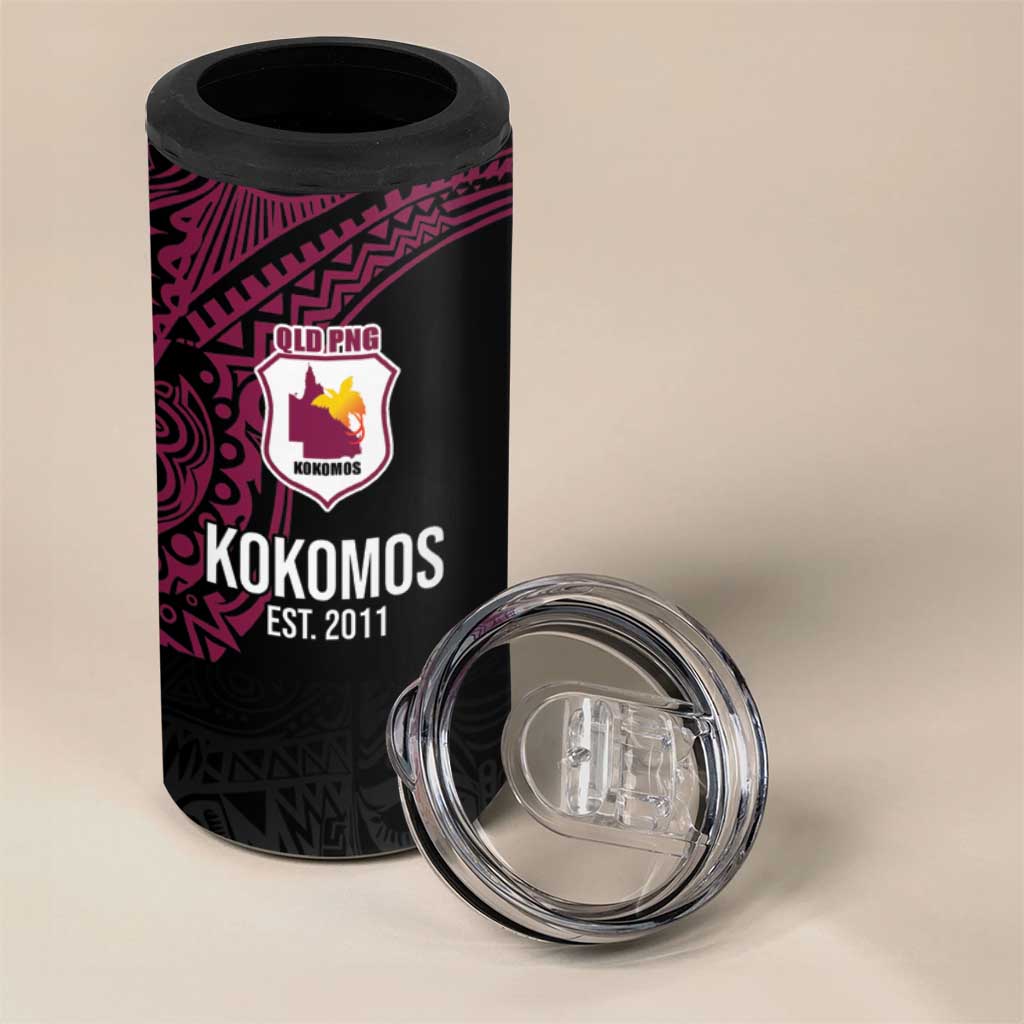 Queensland Papua New Guinea Custom 4 in 1 Can Cooler Tumbler All Black Pacific PNG Tribal Style
