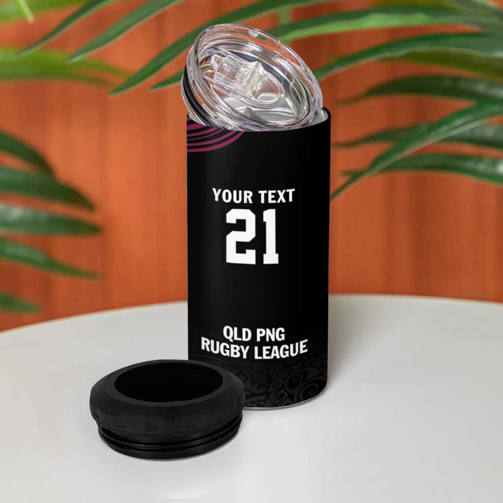 Queensland Papua New Guinea Custom 4 in 1 Can Cooler Tumbler All Black Pacific PNG Tribal Style