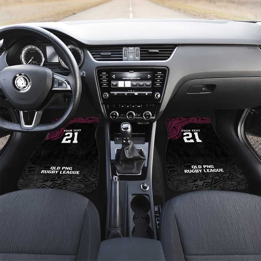 Queensland Papua New Guinea Custom Car Mats All Black Pacific PNG Tribal Style LT9 Set 2pcs - Front Black - Polynesian Pride