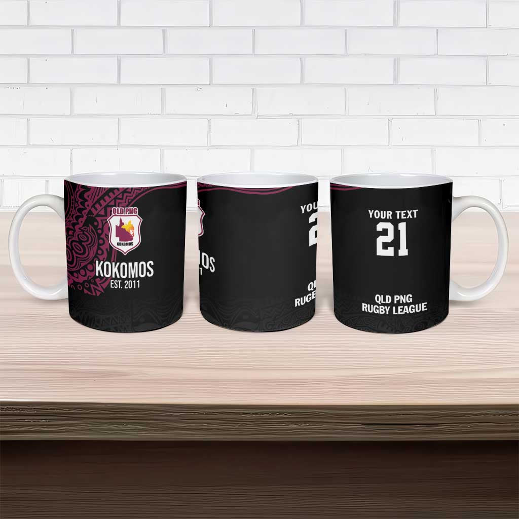 Queensland Papua New Guinea Custom Ceramic Mug All Black Pacific PNG Tribal Style - Polynesian Pride