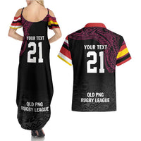 Queensland Papua New Guinea Custom Couples Matching Summer Maxi Dress and Hawaiian Shirt All Black Pacific PNG Tribal Style LT9 - Polynesian Pride