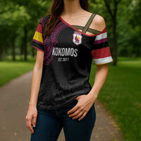 Queensland Papua New Guinea Custom Cross Shoulder Shirt All Black Pacific PNG Tribal Style - Polynesian Pride