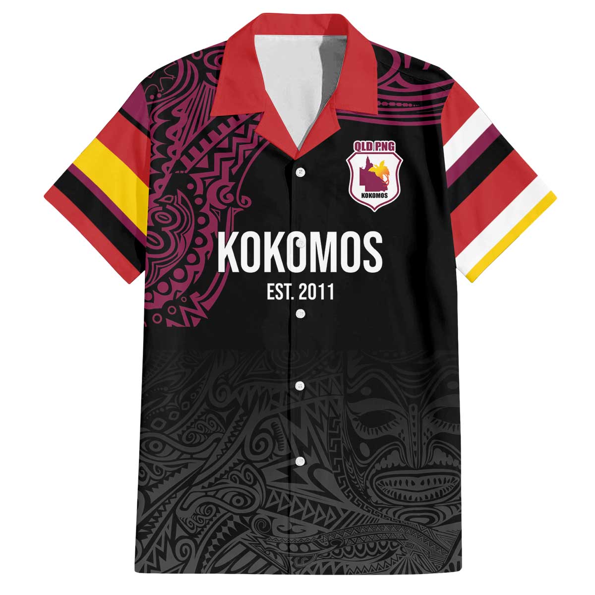 Queensland Papua New Guinea Custom Family Matching Off The Shoulder Long Sleeve Dress and Hawaiian Shirt All Black Pacific PNG Tribal Style