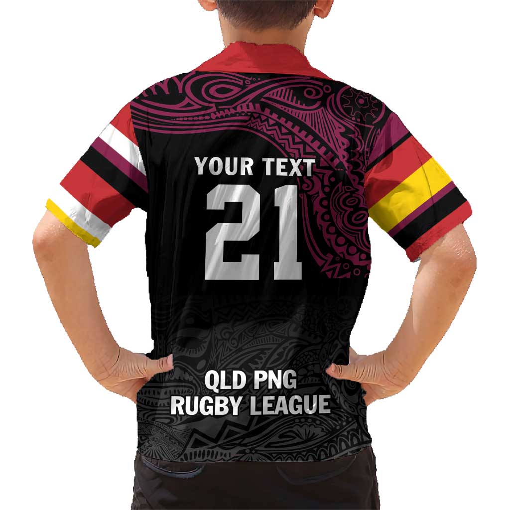 Queensland Papua New Guinea Custom Family Matching Short Sleeve Bodycon Dress and Hawaiian Shirt All Black Pacific PNG Tribal Style