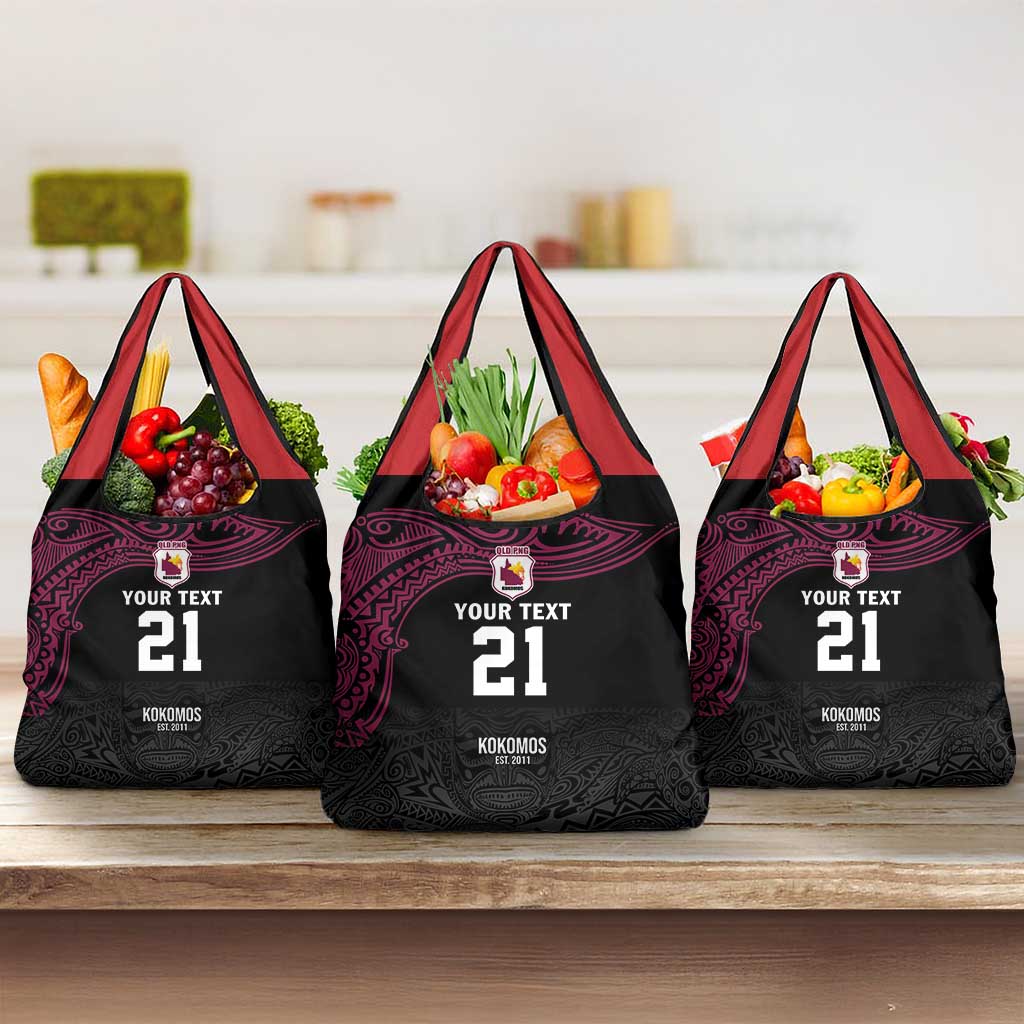 Queensland Papua New Guinea Custom Grocery Bag All Black Pacific PNG Tribal Style