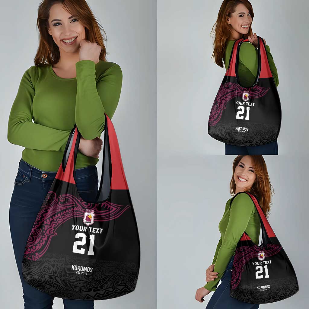Queensland Papua New Guinea Custom Grocery Bag All Black Pacific PNG Tribal Style