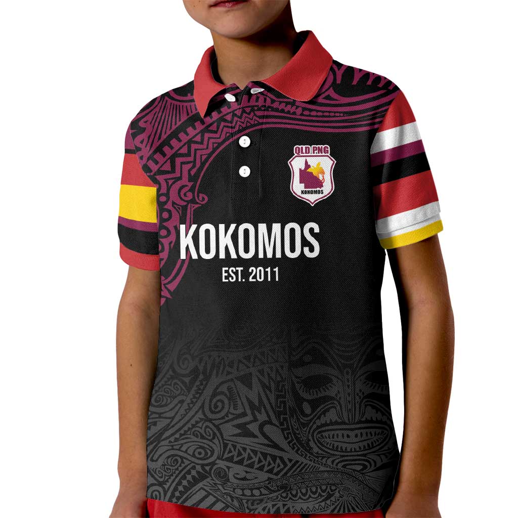 Queensland Papua New Guinea Custom Kid Polo Shirt All Black Pacific PNG Tribal Style