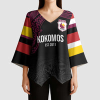 Queensland Papua New Guinea Custom Kimono Sleeve Blouse All Black Pacific PNG Tribal Style - Polynesian Pride