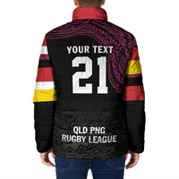 Queensland Papua New Guinea Custom Padded Jacket All Black Pacific PNG Tribal Style - Polynesian Pride