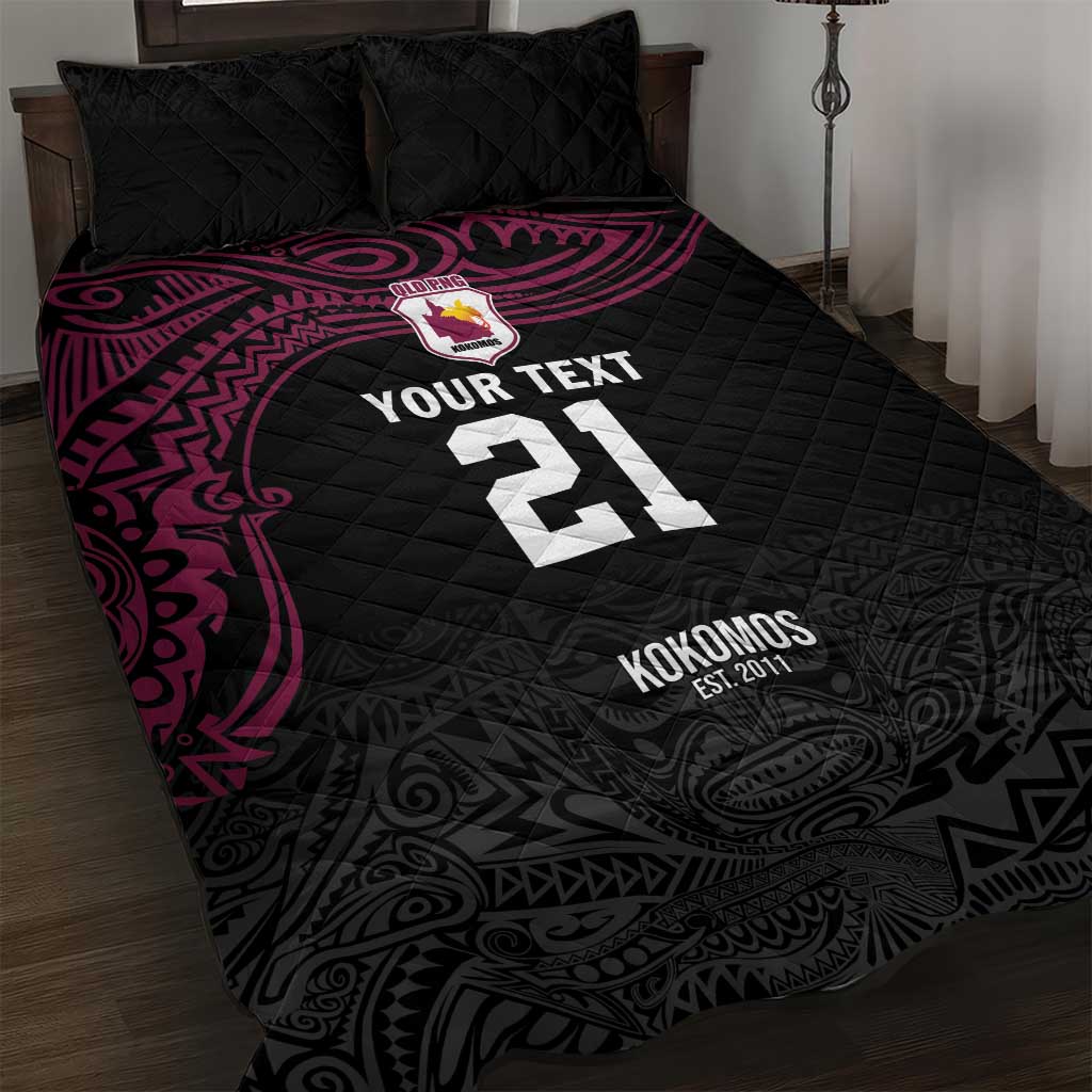 Queensland Papua New Guinea Custom Quilt Bed Set All Black Pacific PNG Tribal Style