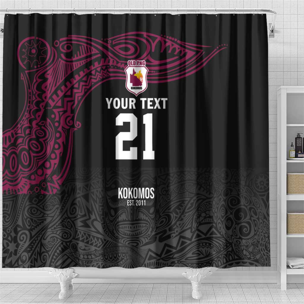 Queensland Papua New Guinea Custom Shower Curtain All Black Pacific PNG Tribal Style