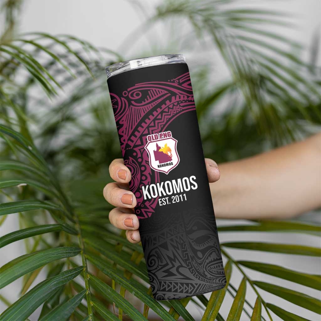 Queensland Papua New Guinea Custom Skinny Tumbler All Black Pacific PNG Tribal Style LT9 - Polynesian Pride