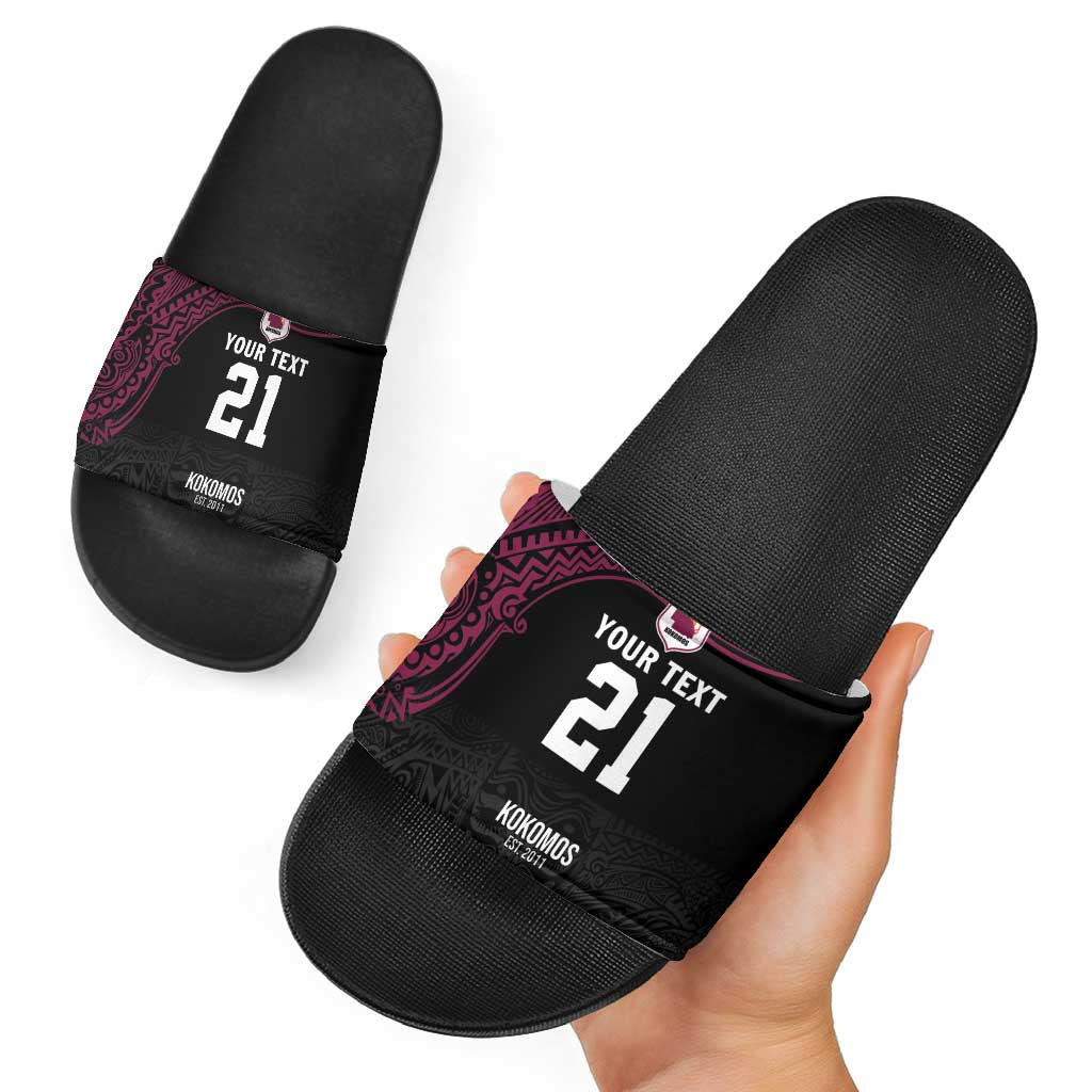 Queensland Papua New Guinea Custom Slide Sandals All Black Pacific PNG Tribal Style LT9 - Polynesian Pride