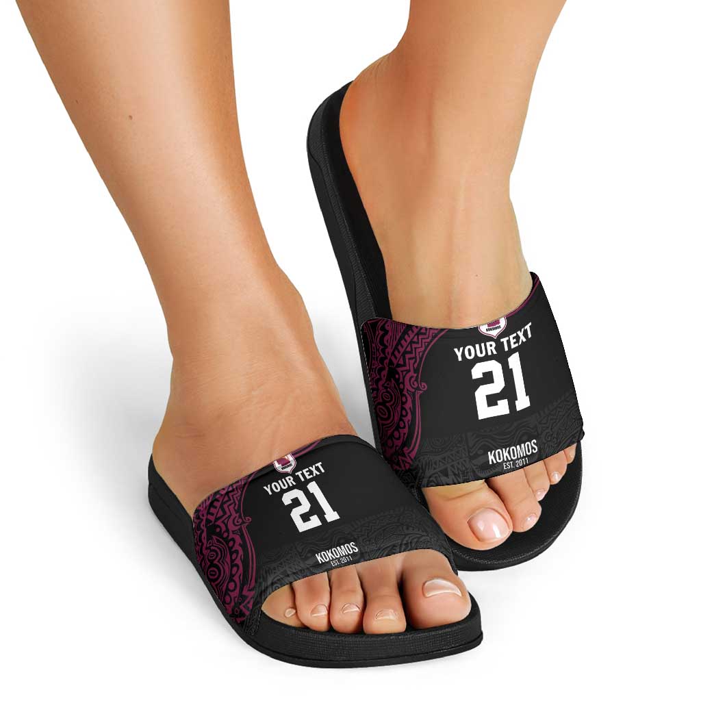 Queensland Papua New Guinea Custom Slide Sandals All Black Pacific PNG Tribal Style LT9 - Polynesian Pride