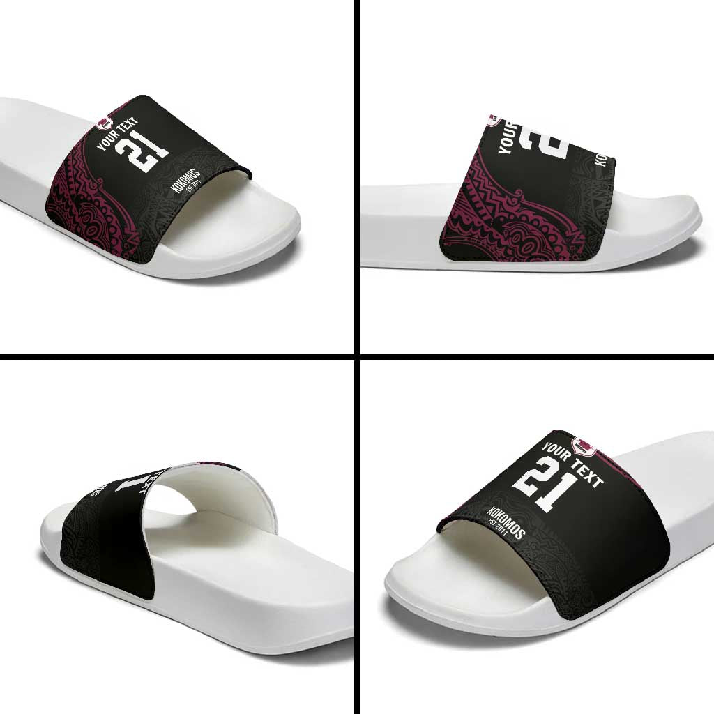 Queensland Papua New Guinea Custom Slide Sandals All Black Pacific PNG Tribal Style LT9 - Polynesian Pride