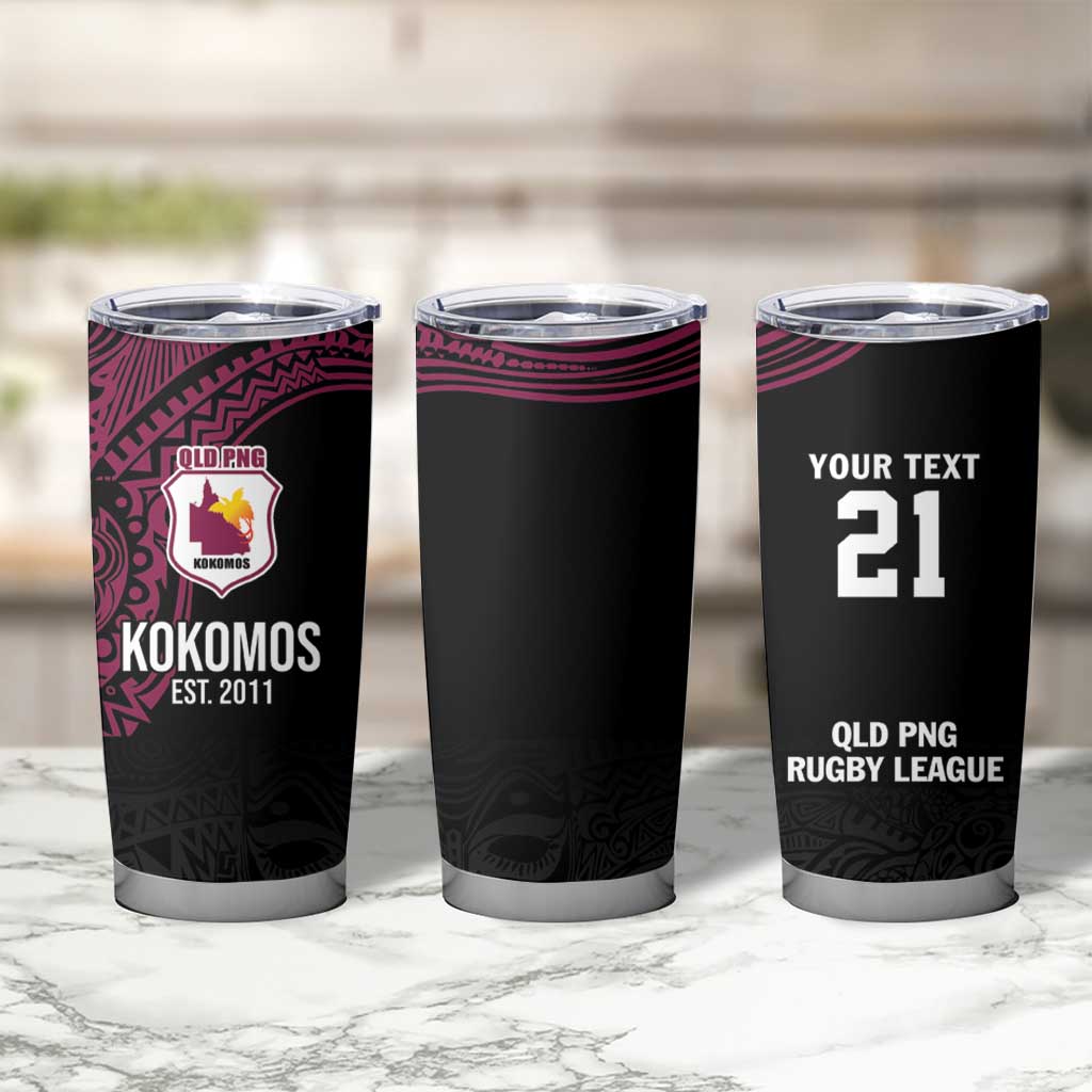 Queensland Papua New Guinea Custom Tumbler Cup All Black Pacific PNG Tribal Style LT9 - Polynesian Pride