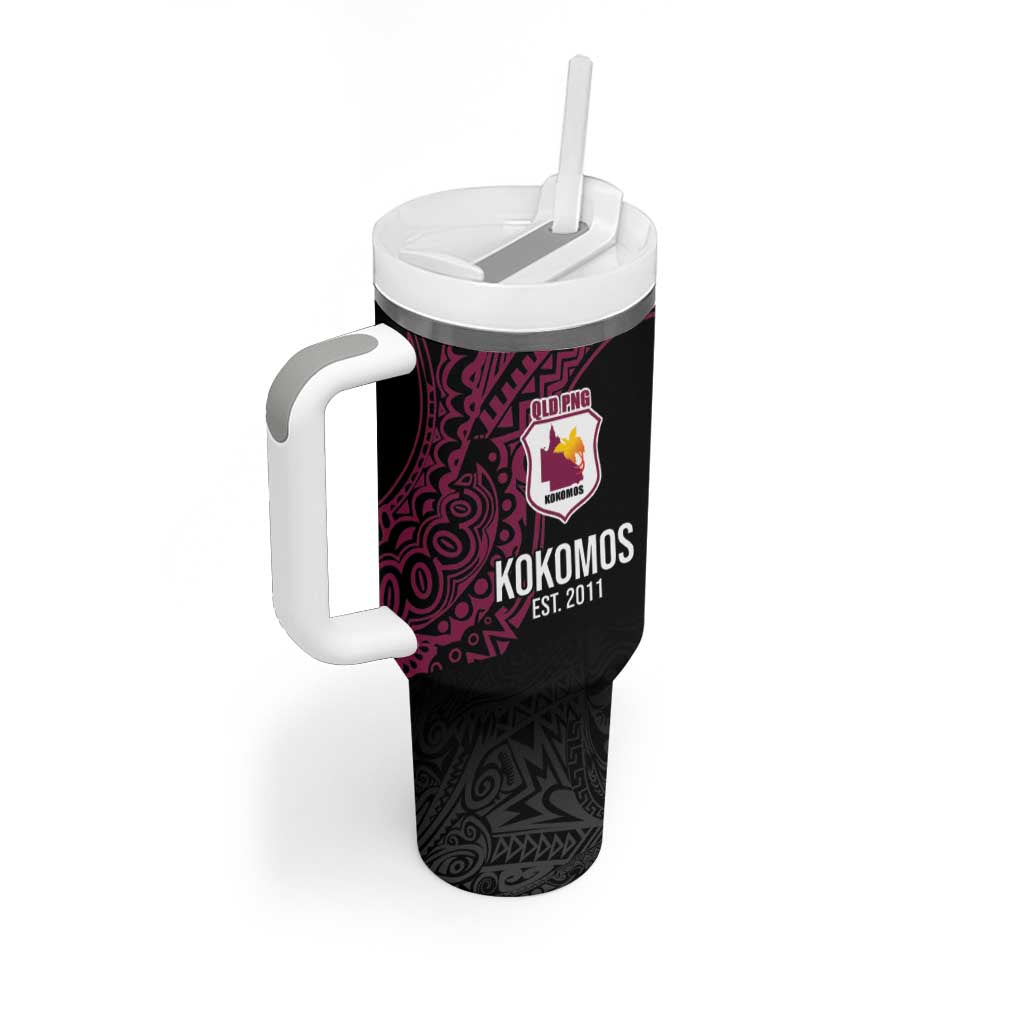 Queensland Papua New Guinea Custom Tumbler With Handle All Black Pacific PNG Tribal Style LT9 - Polynesian Pride