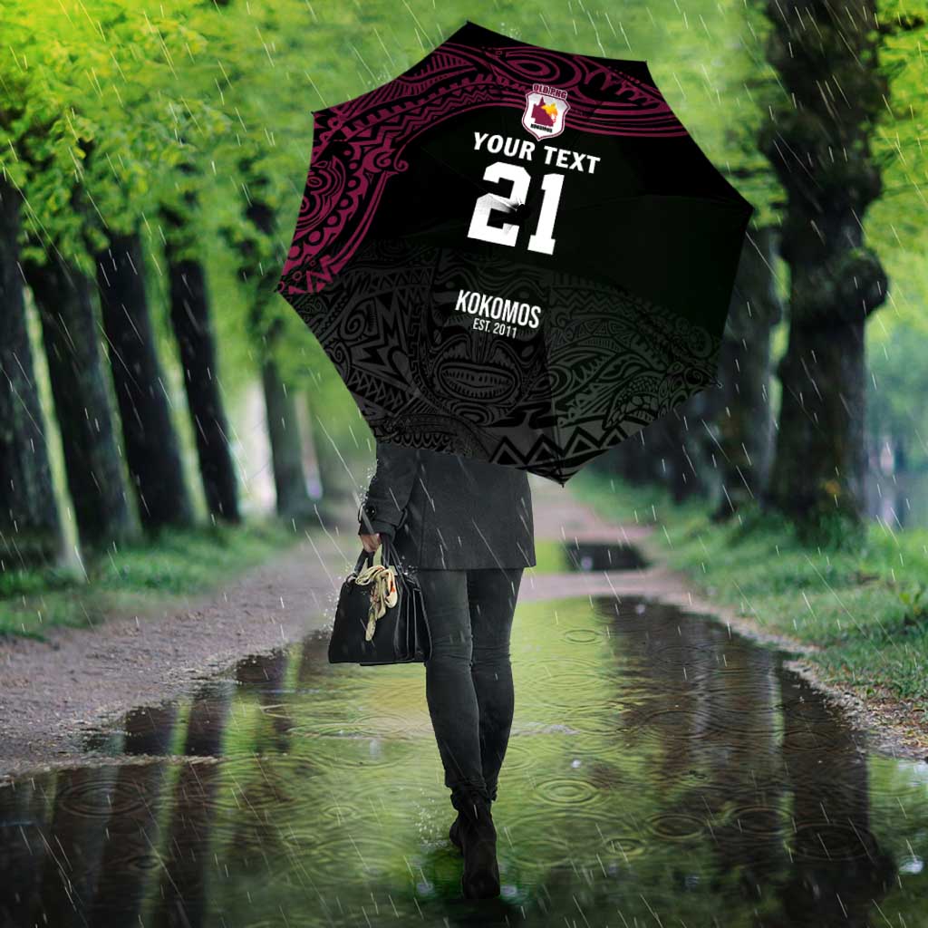 Queensland Papua New Guinea Custom Umbrella All Black Pacific PNG Tribal Style - Polynesian Pride