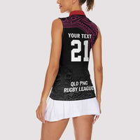 Queensland Papua New Guinea Custom Women Sleeveless Polo Shirt All Black Pacific PNG Tribal Style