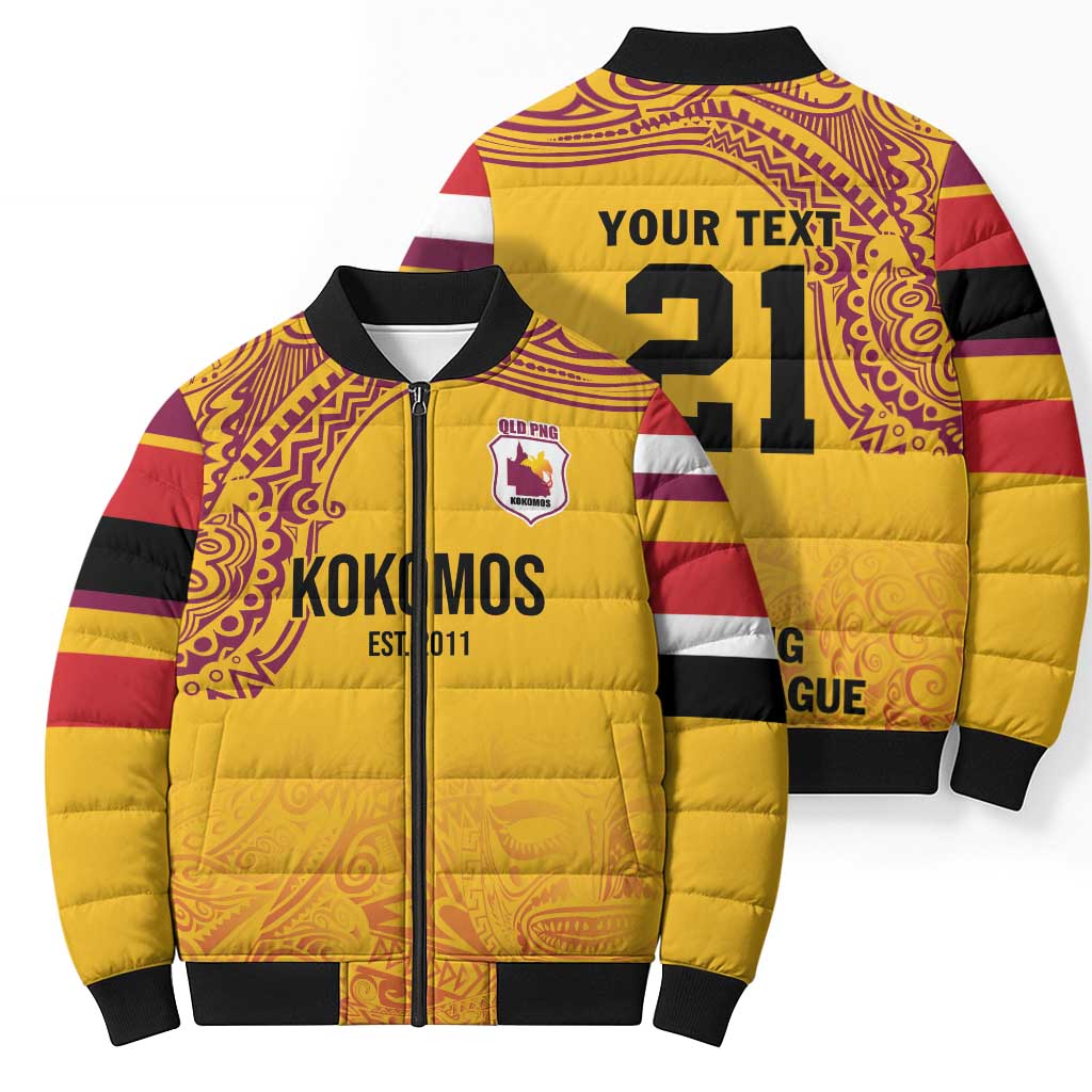 Queensland Papua New Guinea Custom Bomber Puffer Jacket All Gold Pacific PNG Tribal Style - Polynesian Pride