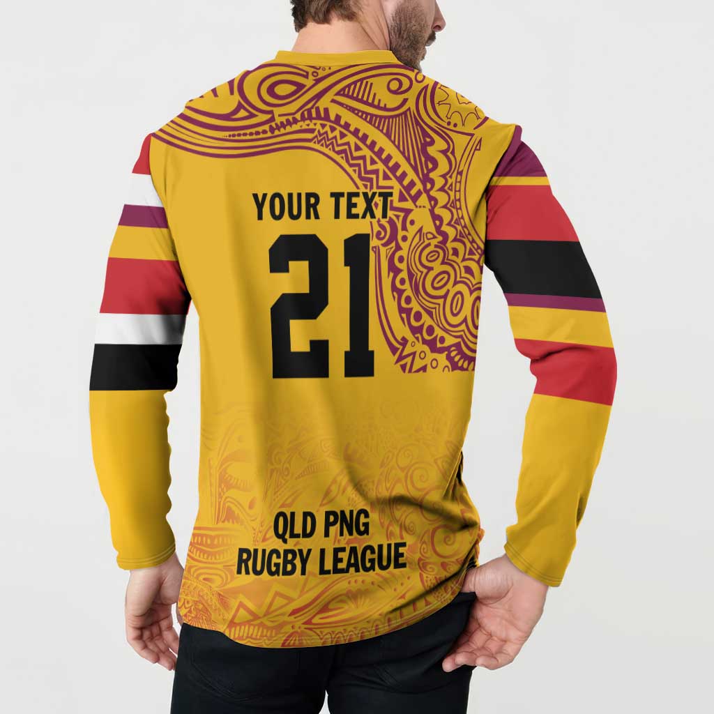 Queensland Papua New Guinea Custom Button Sweatshirt All Gold Pacific PNG Tribal Style